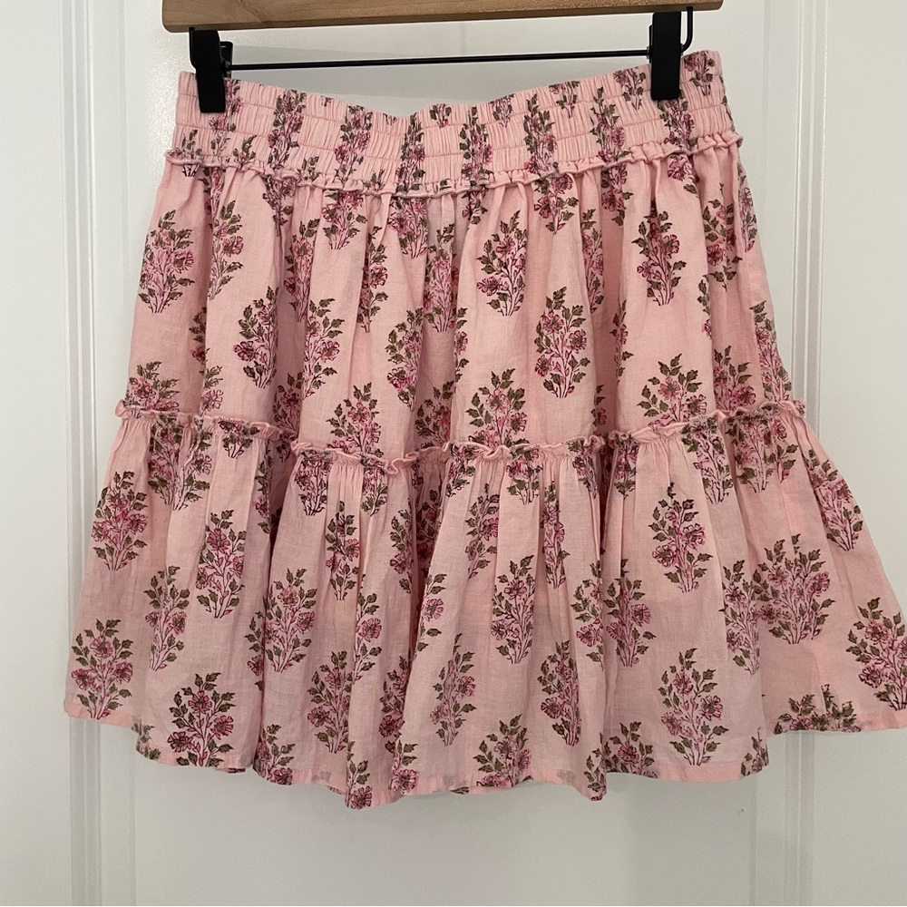Madison Mathews Pink Tiered Ruffle Skirt Cottagecore coastal. 21 - Picture 2 of 7
